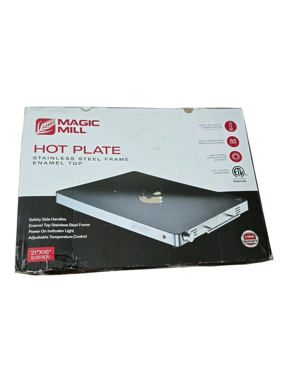 Magic Mill Hot Plate 21x16 - Works Great - Dented Corner - Model MHPE905